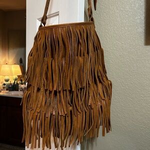 Tan ,Fringed ,Crossbody Bag ,Leather Material .New